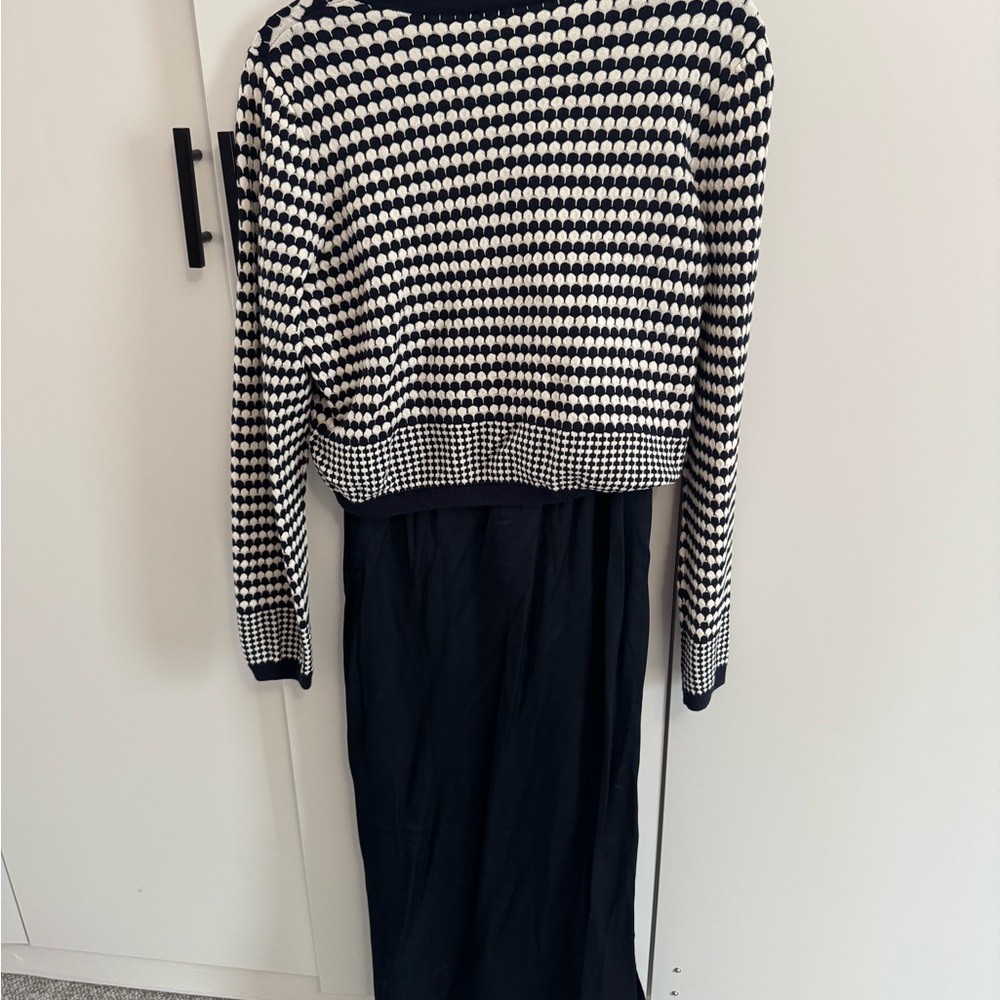 Seraphine Navy and White Midi Dress with Knit Cardigan NWT - Picture 4 of 4